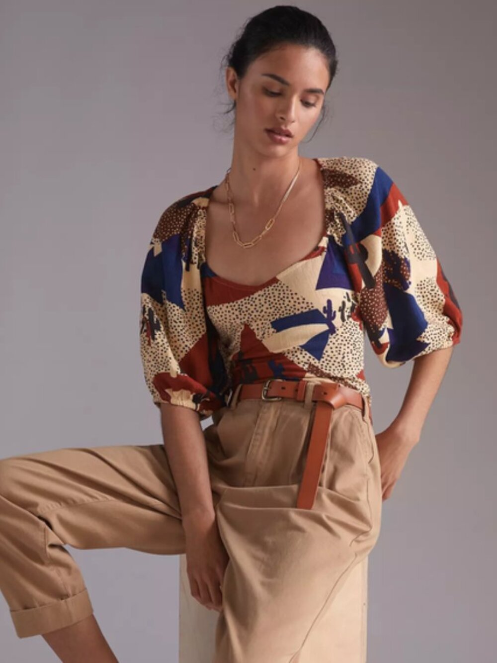 Anthropologie Desert Print Peasant Cropped Top